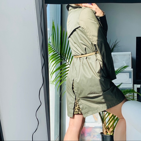 Baby Phat Double-Breasted Designer’s Trench Coat Camo Green Leopard Satin - Picture 3 of 16